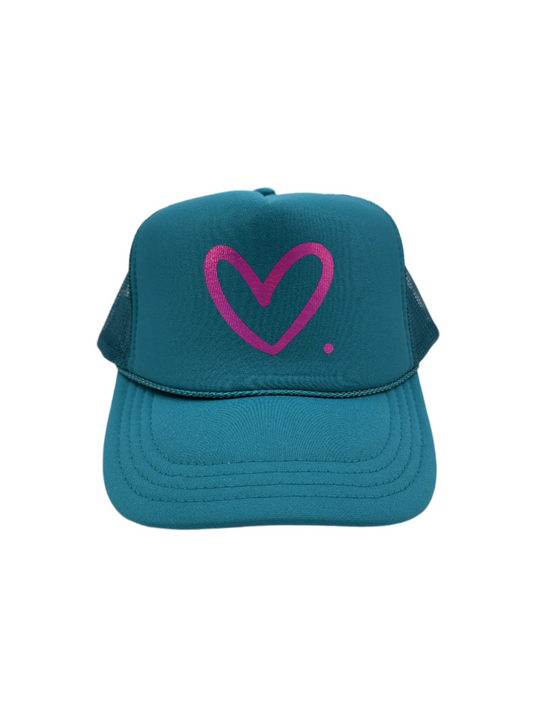 Adult Heart hat-Metallic Pink/Teal